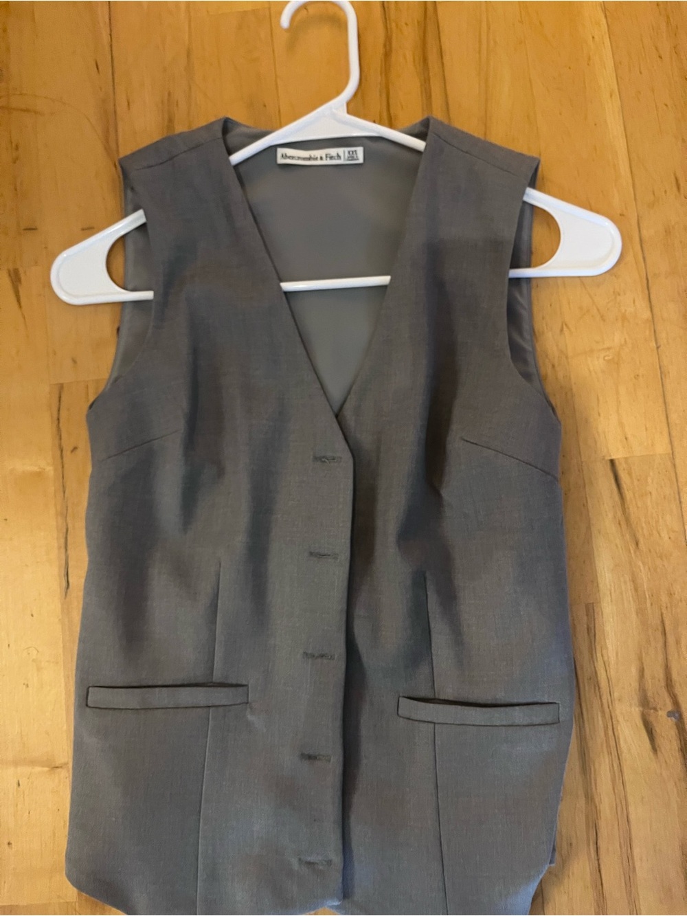 Abercrombie & Fitch Light Gray Button Up Vest with Satin Lining
